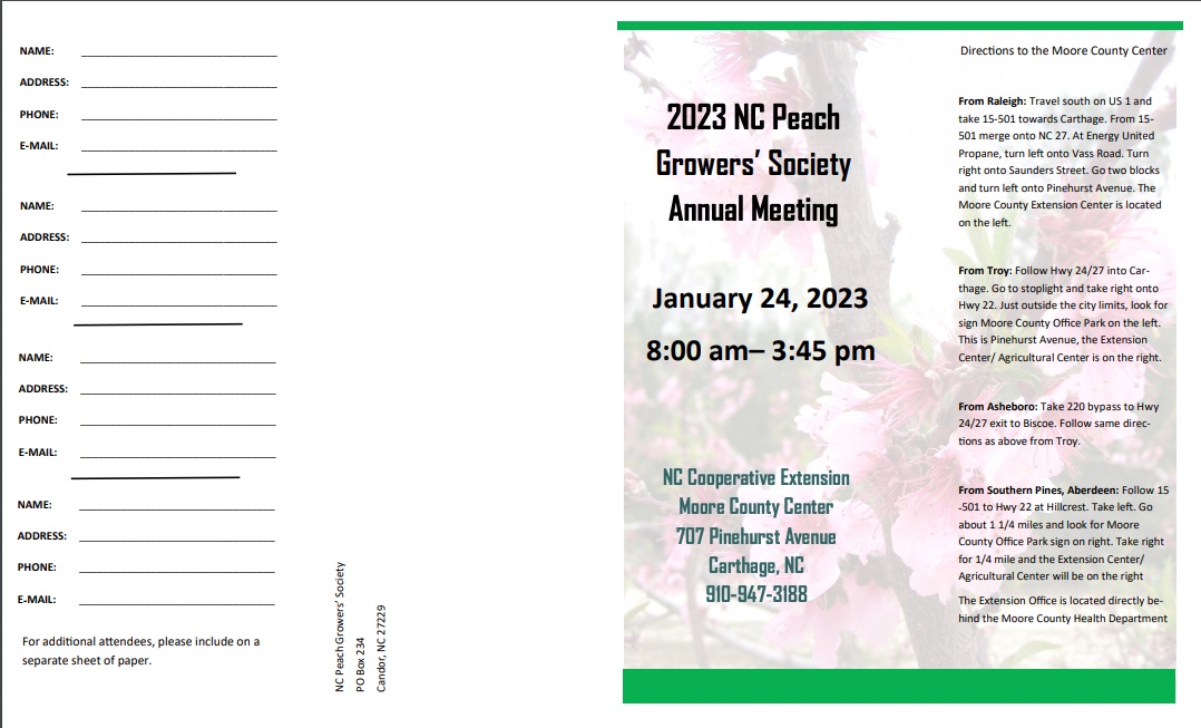 2023 NC Peach Growers' Society annual meeting registration form pg 1