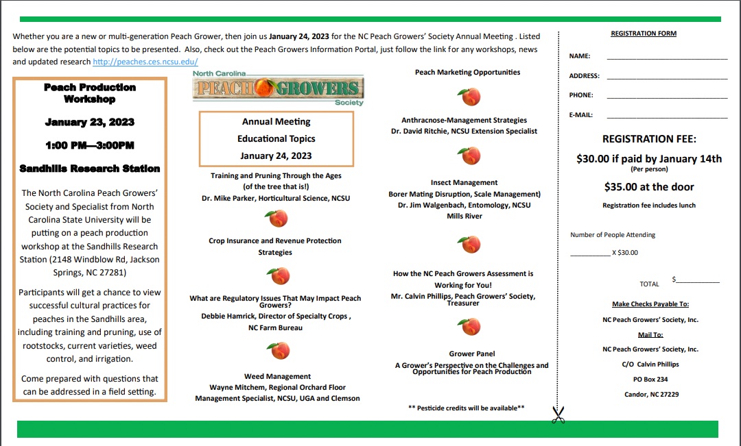 2023 NC Peach Growers' Society annual meeting registration form pg 2